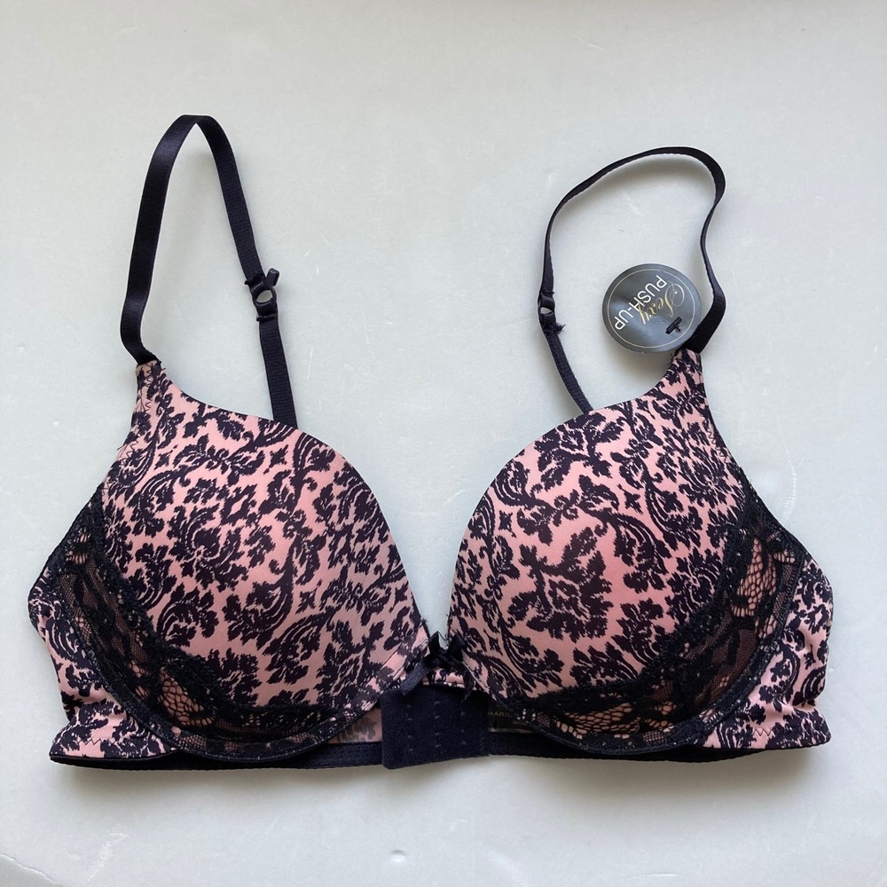 Marilyn Monroe Intimates Sexy Push-Up Bra 36D Pink Black Damask Lace